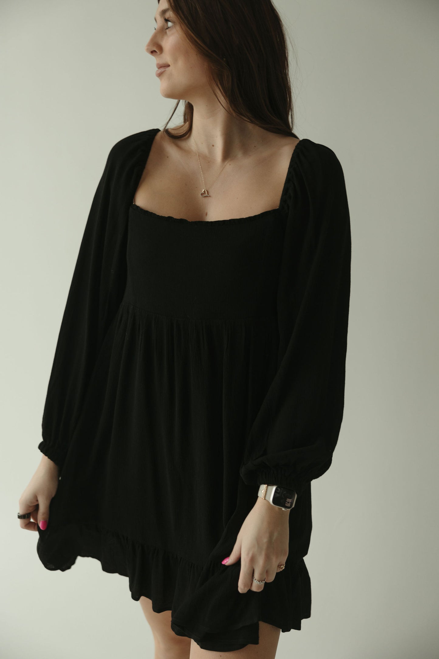 Black Long Sleeve Babydoll Dress