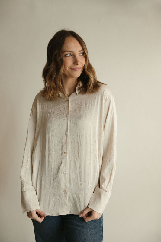 Cream Crinkled Button Down