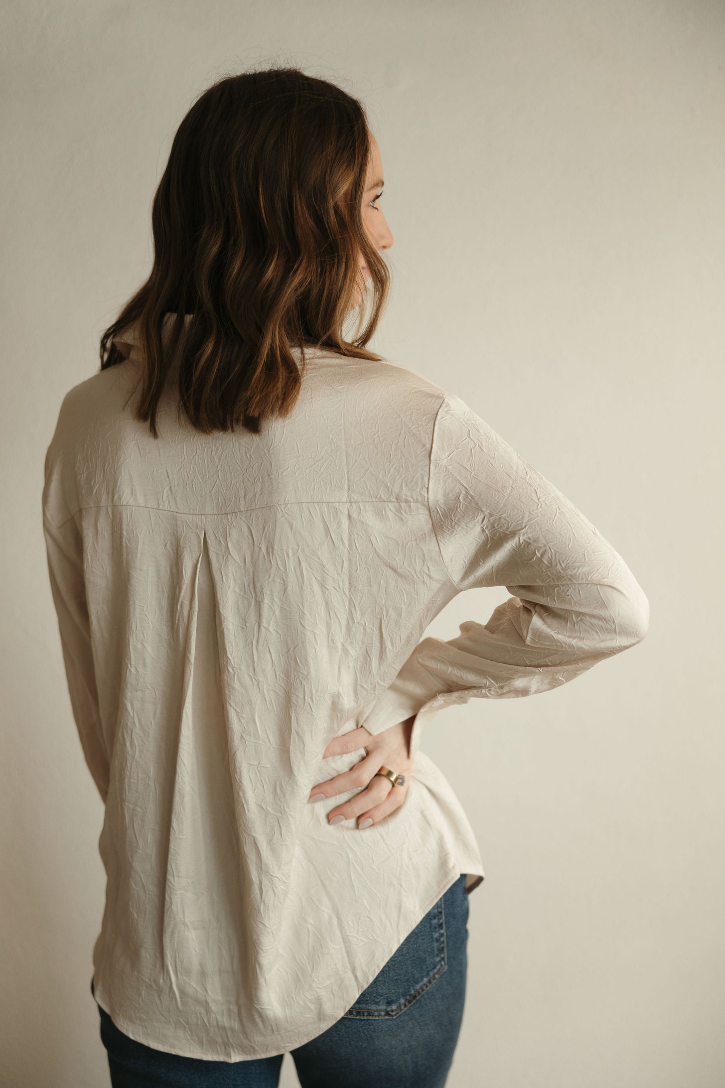 Cream Crinkled Button Down