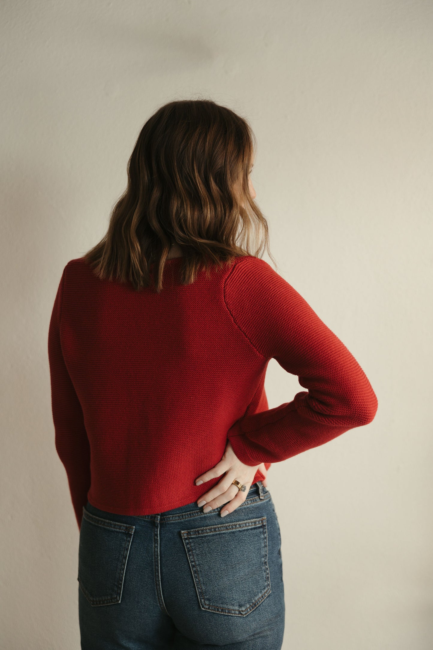 Red Knitted Tie Front Long Sleeve