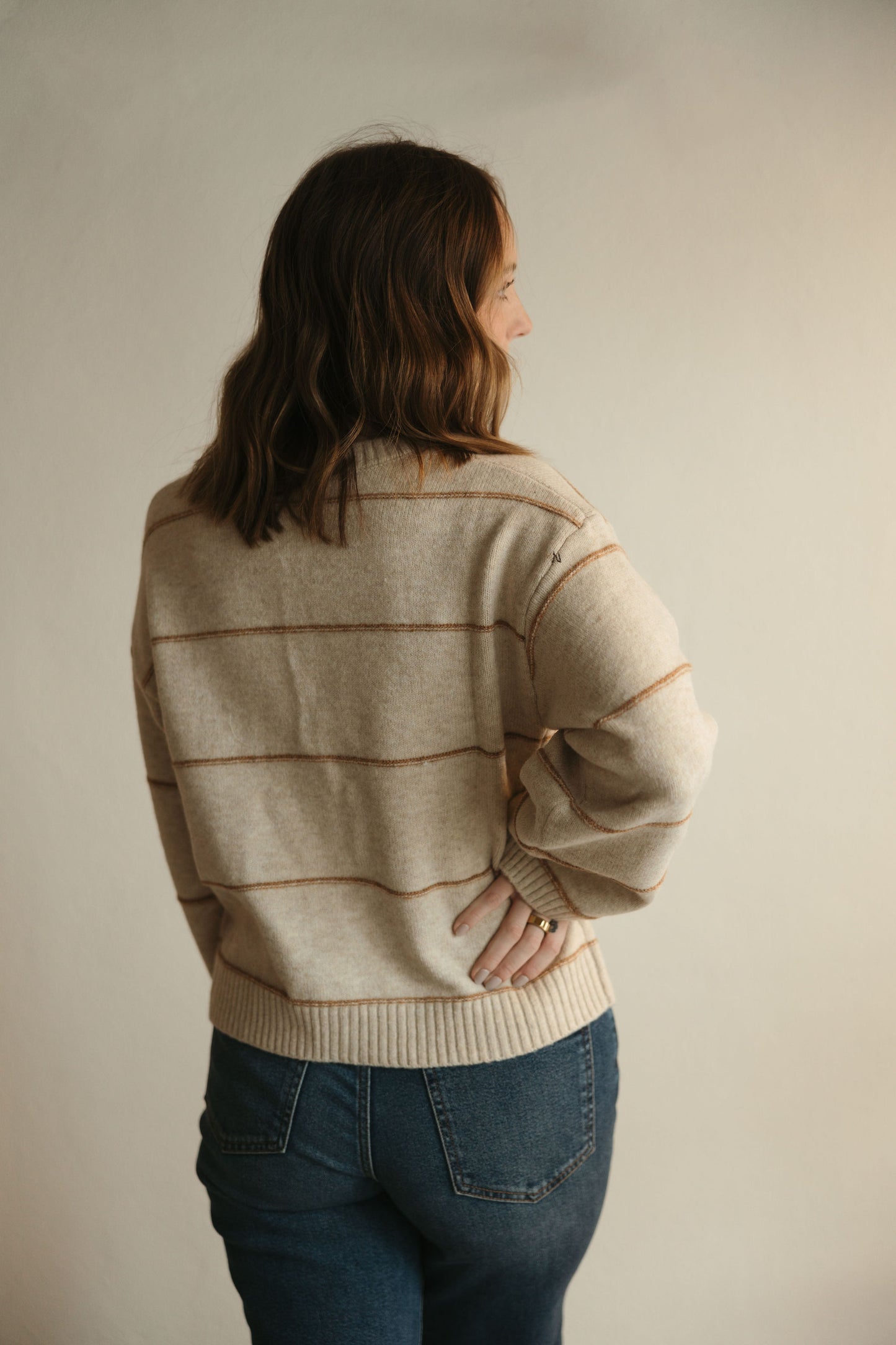 Taupe Stripe Button Down Cardigan