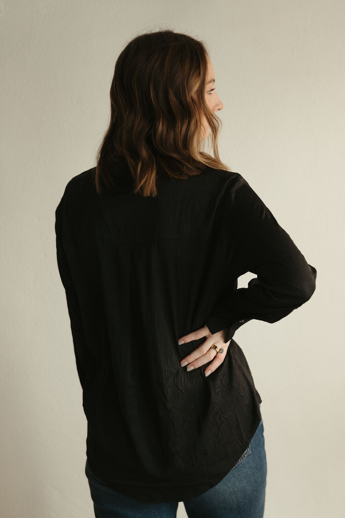 Black Crinkled Button Down