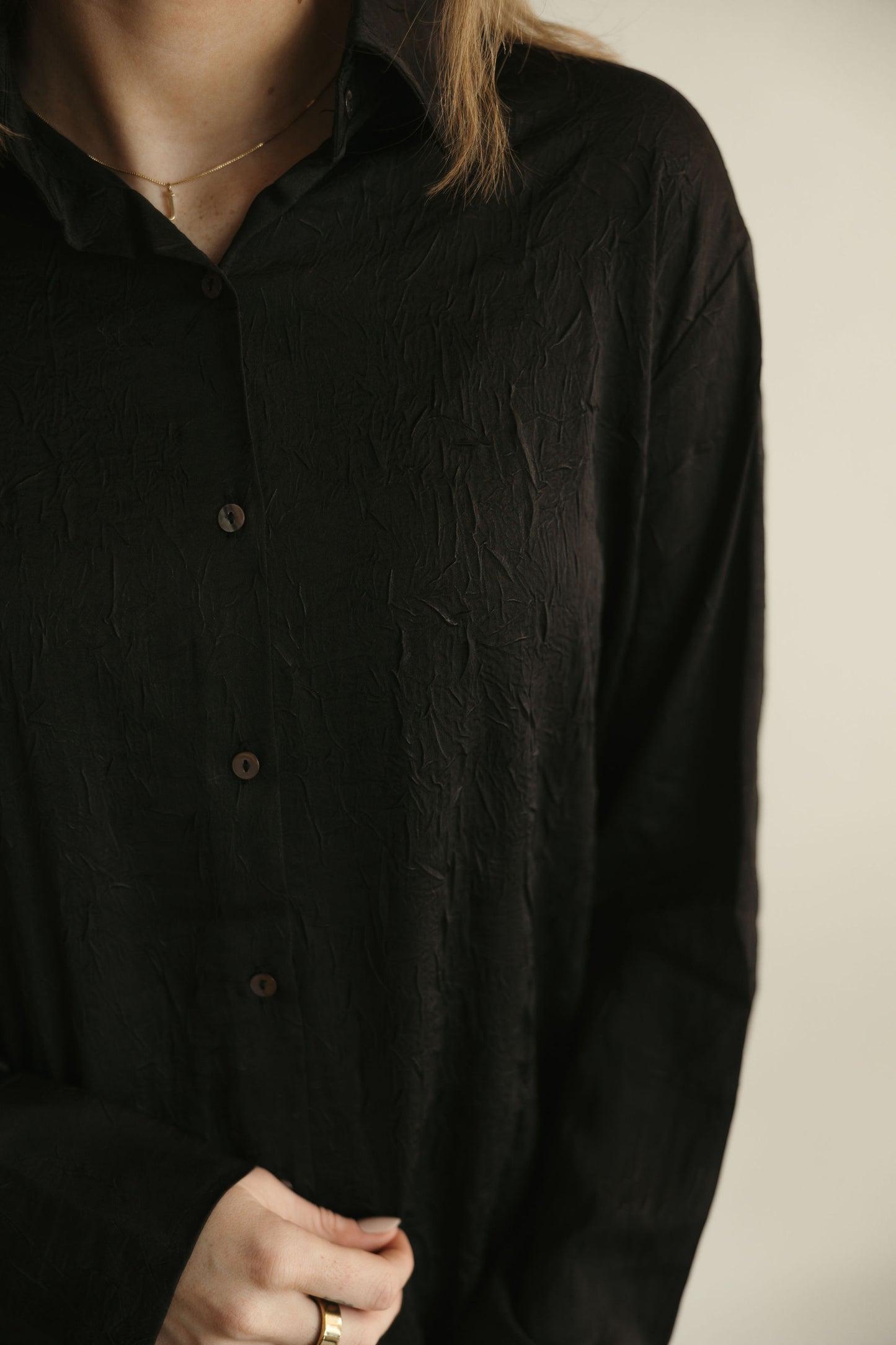 Black Crinkled Button Down