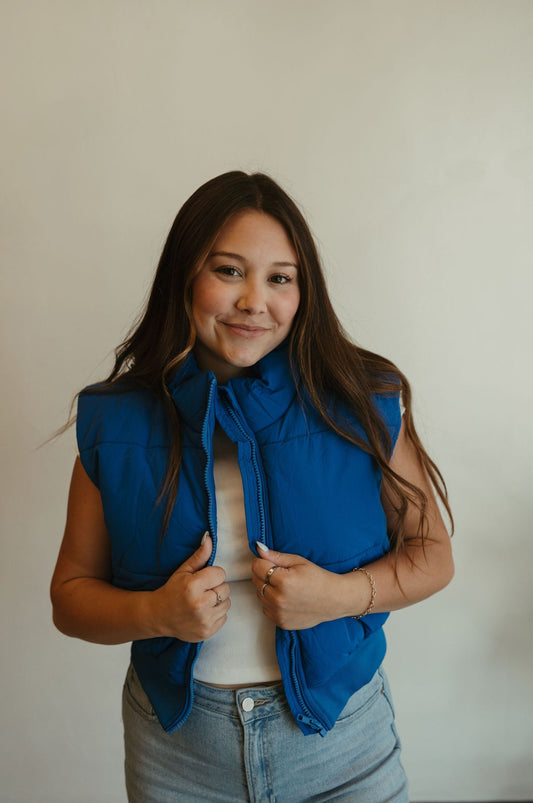 Blue Cropped Puffer Vest