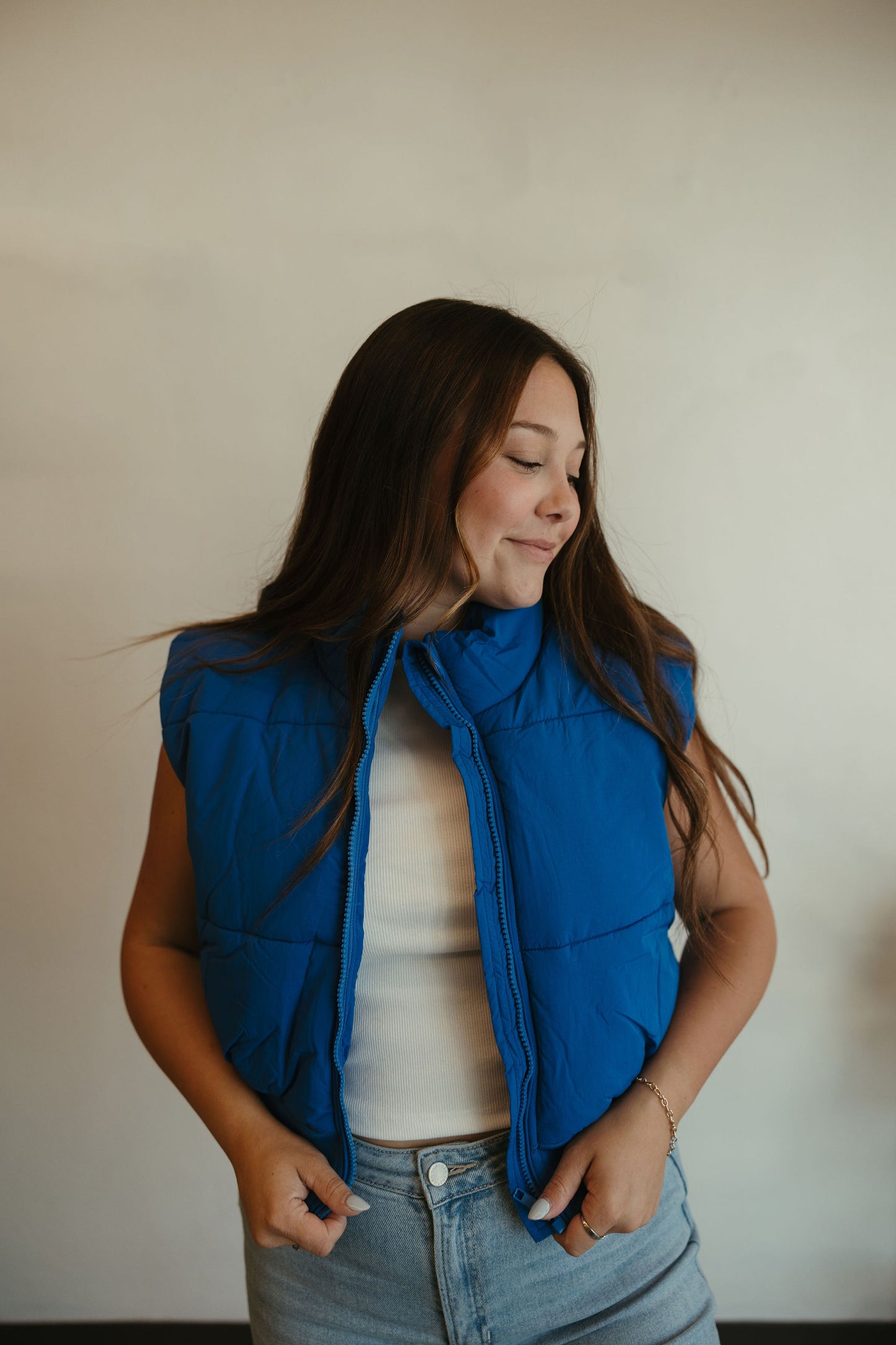 Blue Cropped Puffer Vest