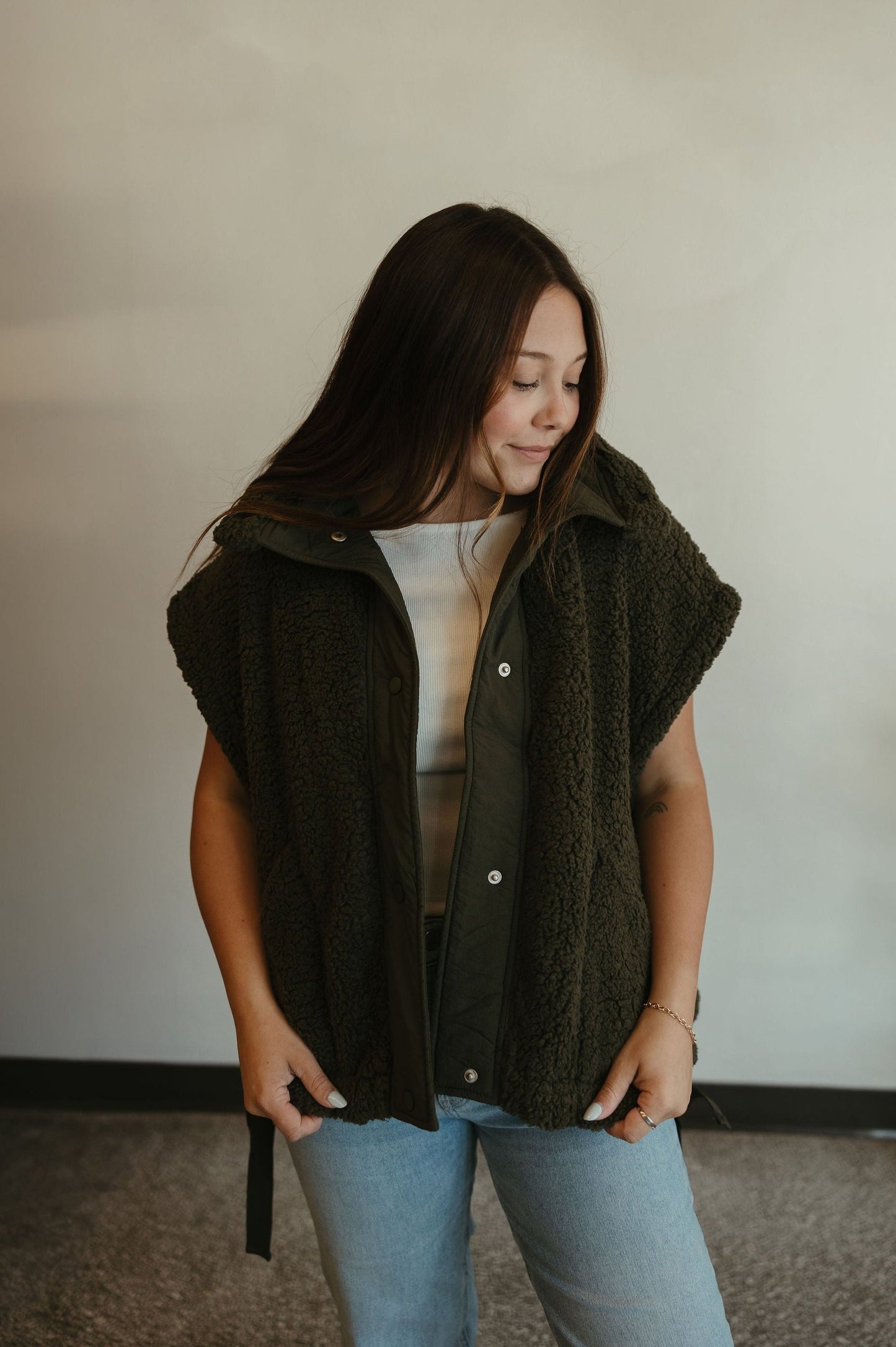 Olive Teddy Vest Jacket