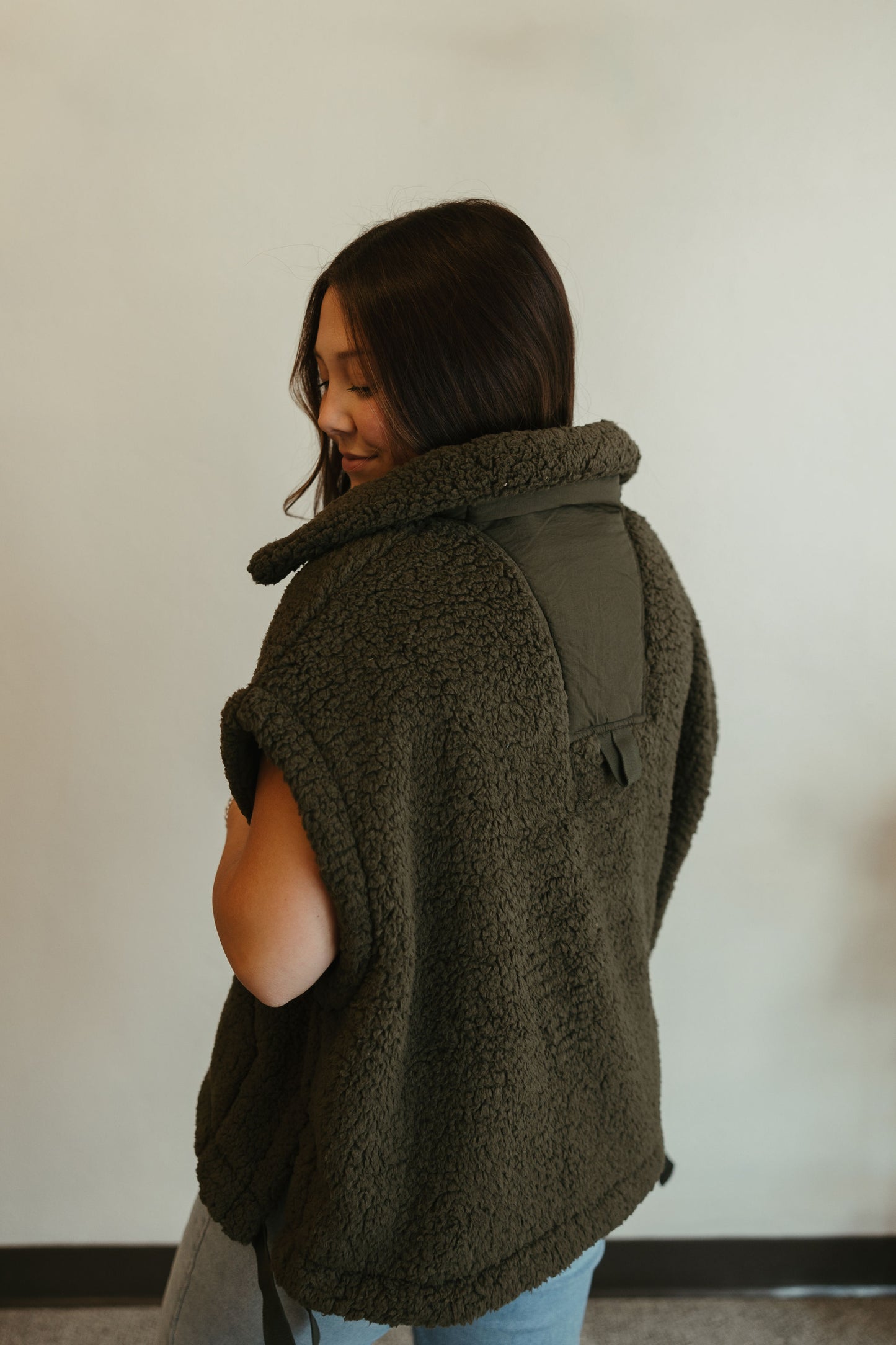 Olive Teddy Vest Jacket