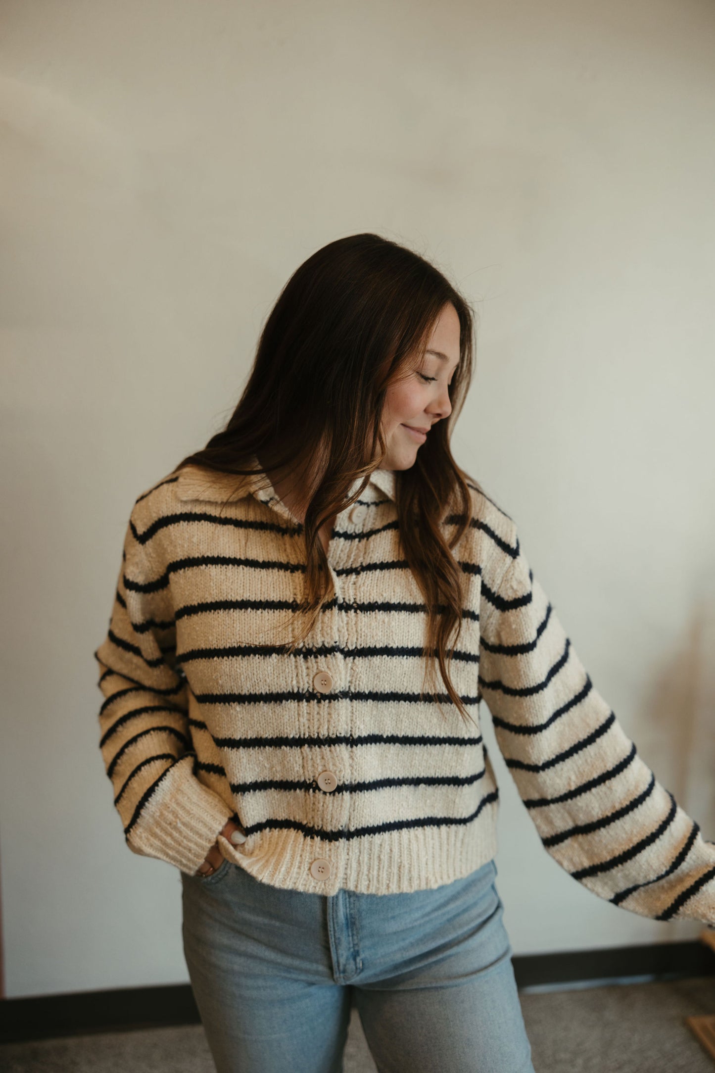 Navy Stripe Knitted Cardigan