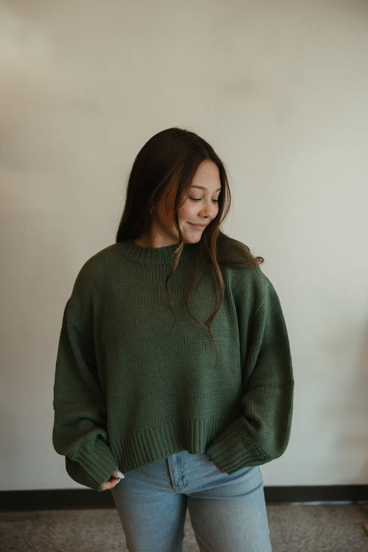 Green Balloon Sleeve Sweater