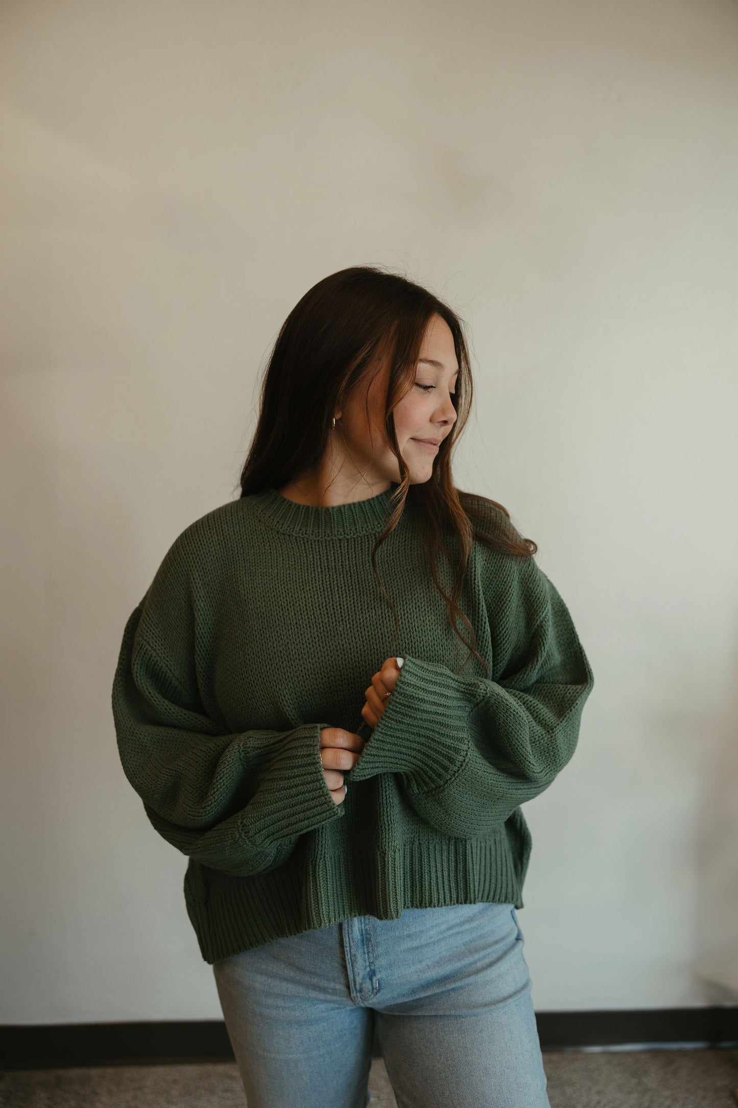 Green Balloon Sleeve Sweater