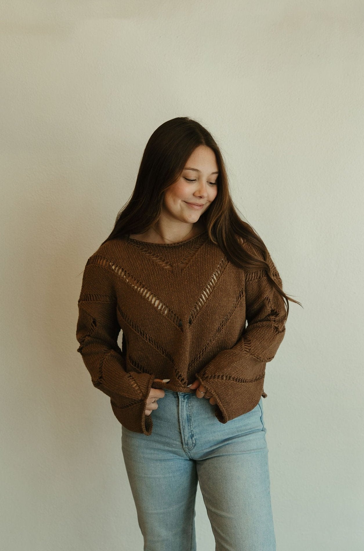 Mocha Distressed Knit Sweater