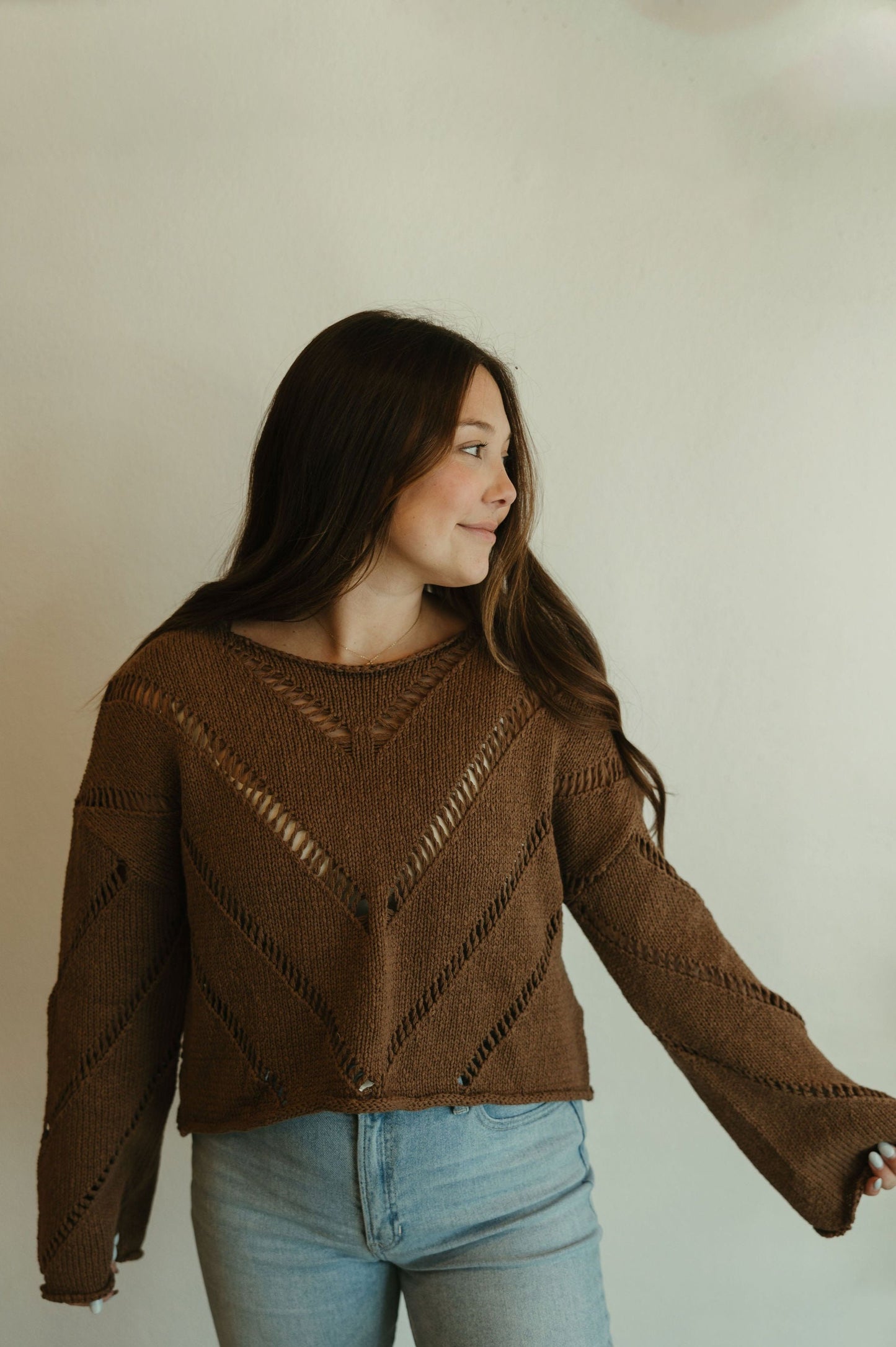 Mocha Distressed Knit Sweater