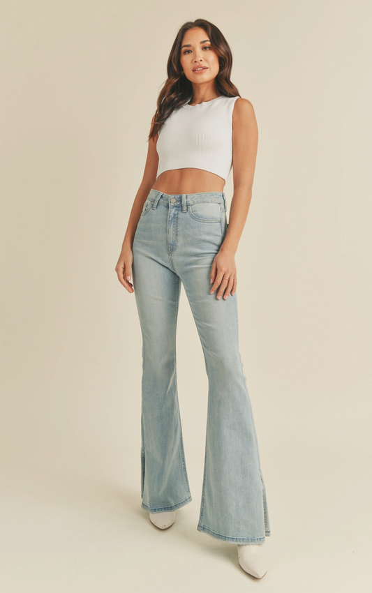 High Rise Slit Flare Jean