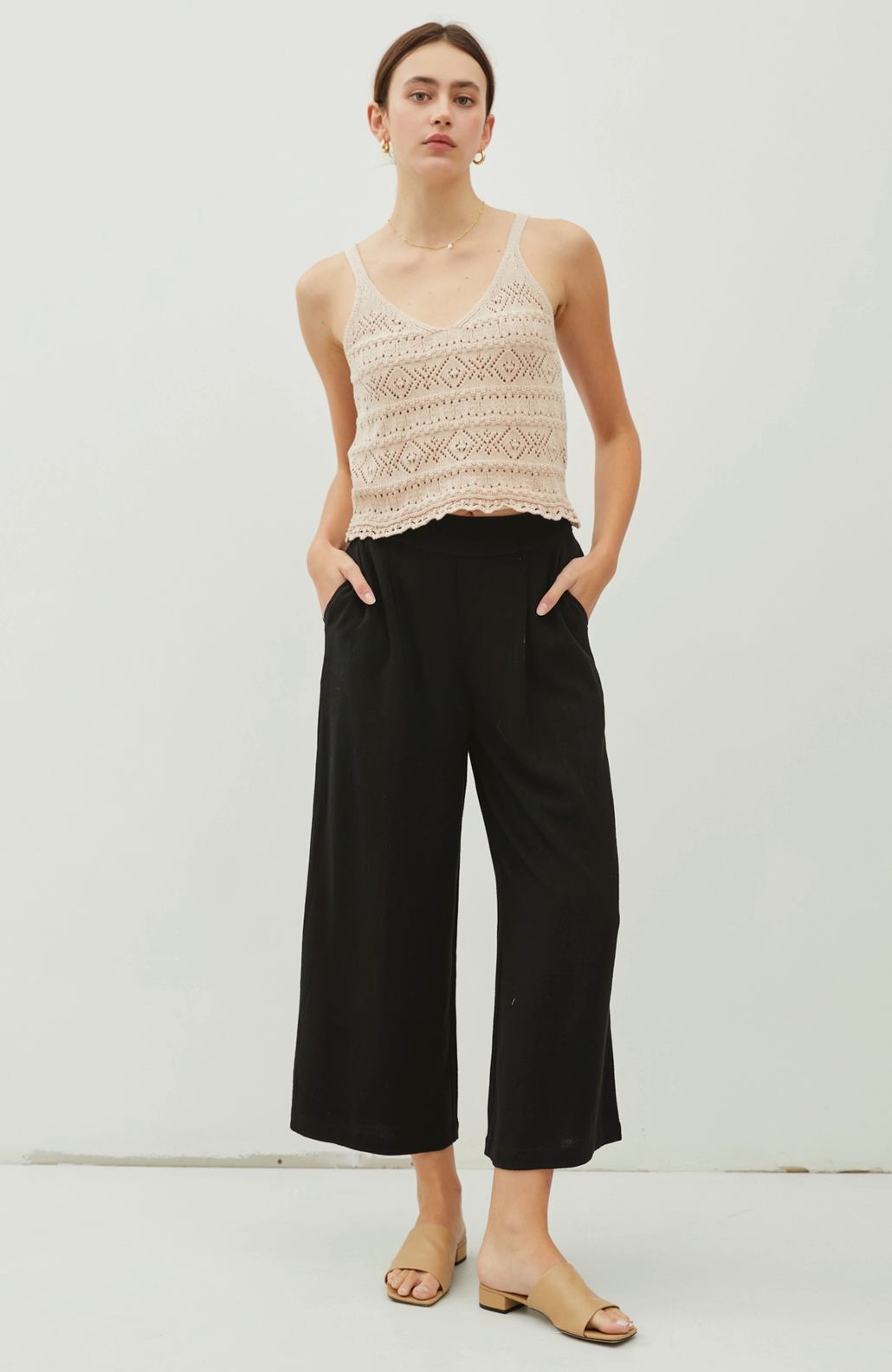 Black Linen Pleated Pants