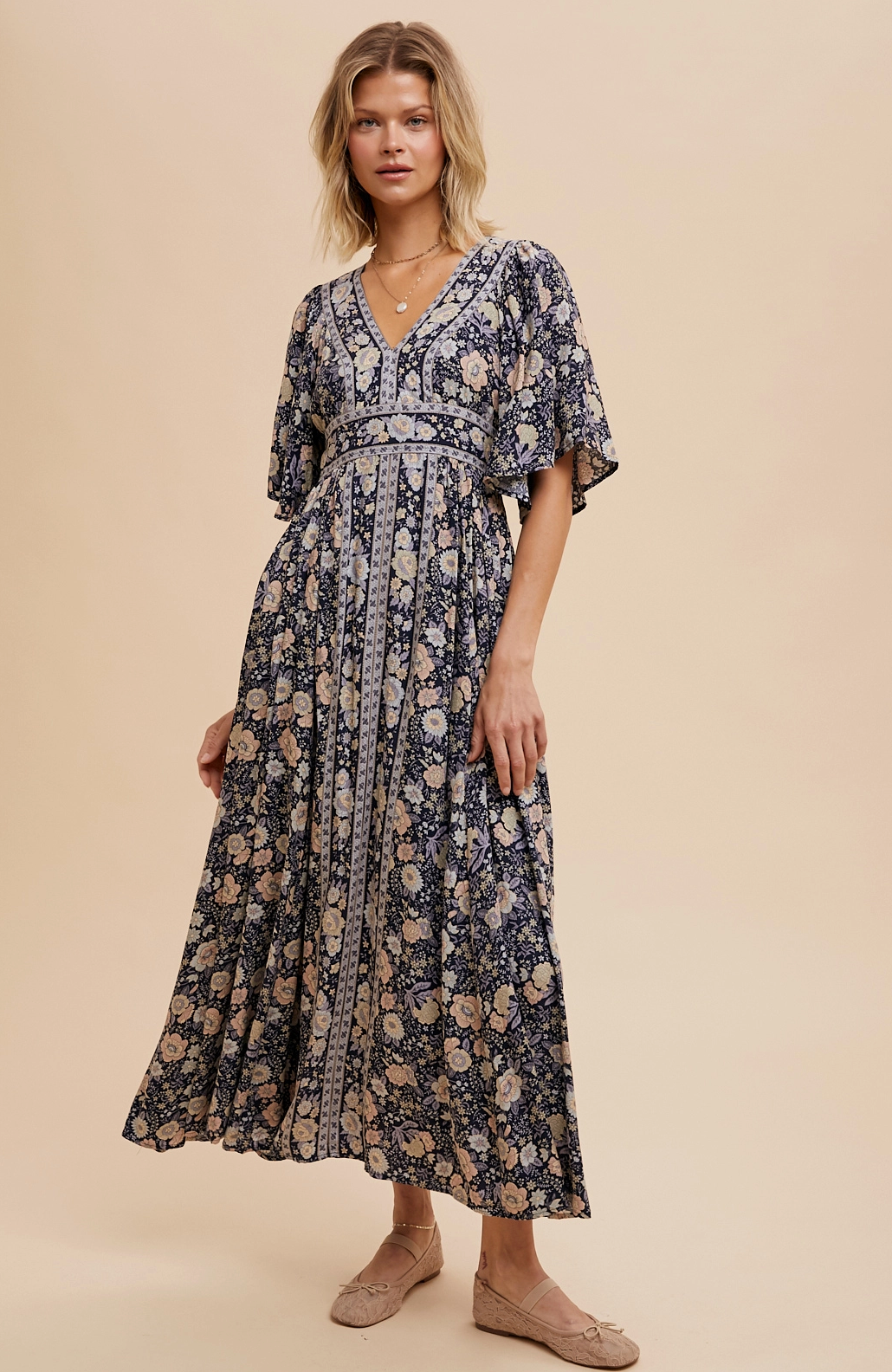 Midnight Flutter Sleeve Maxi Dress