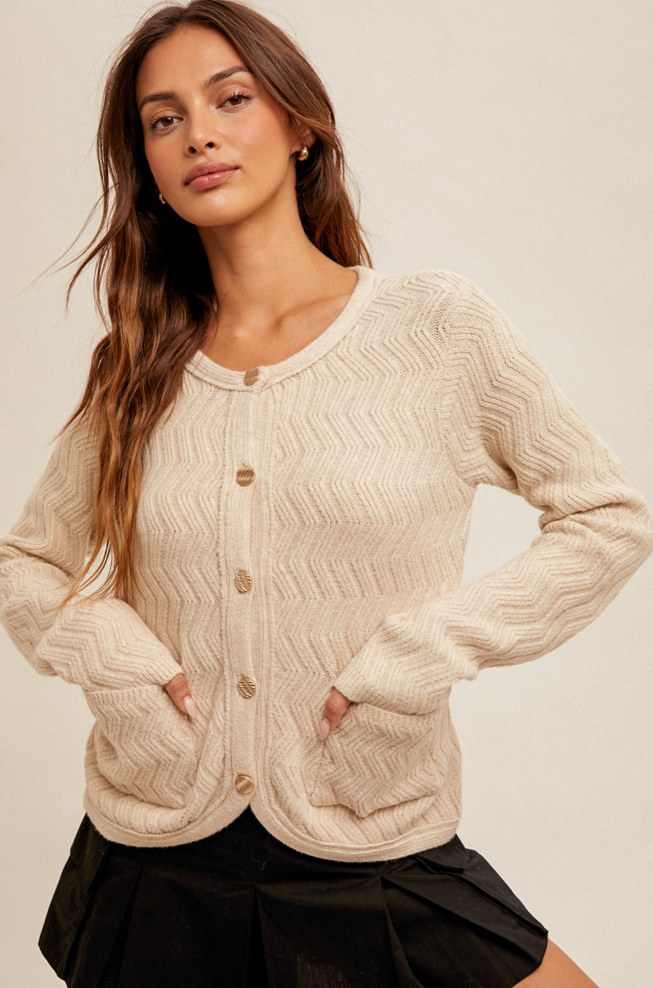 Cream Chevron Sweater Cardigan