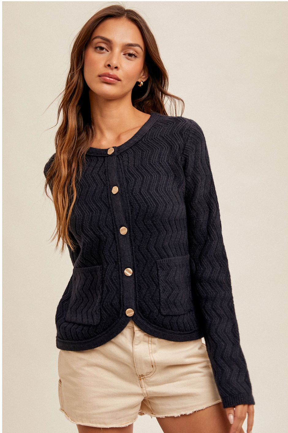 Navy Chevron Sweater Cardigan