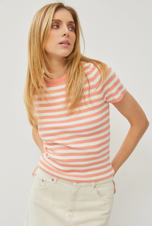 Peach Stripe Short Sleeve