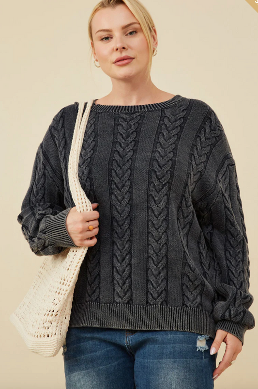 Plus Cable Knit Pullover Sweater