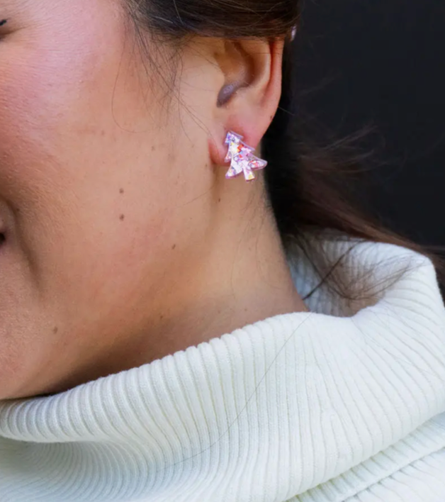 Pink Confetti Christmas Tree Earrings