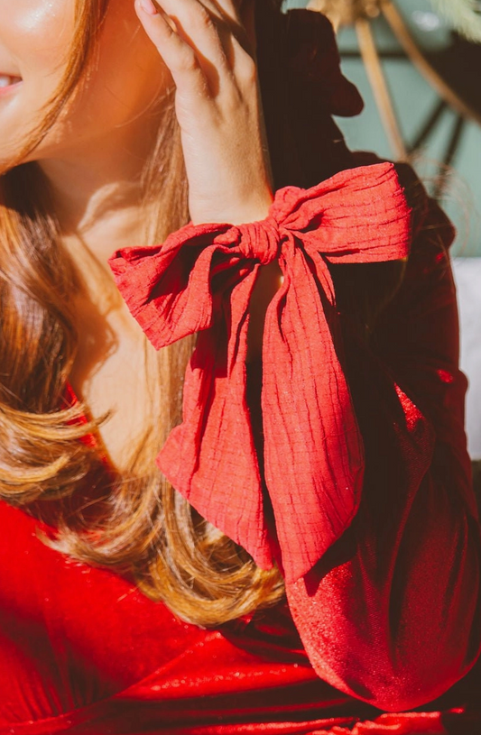 Red Long Bow Scrunchie