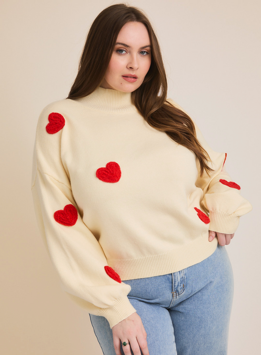 Plus High Neck Heart Sweater