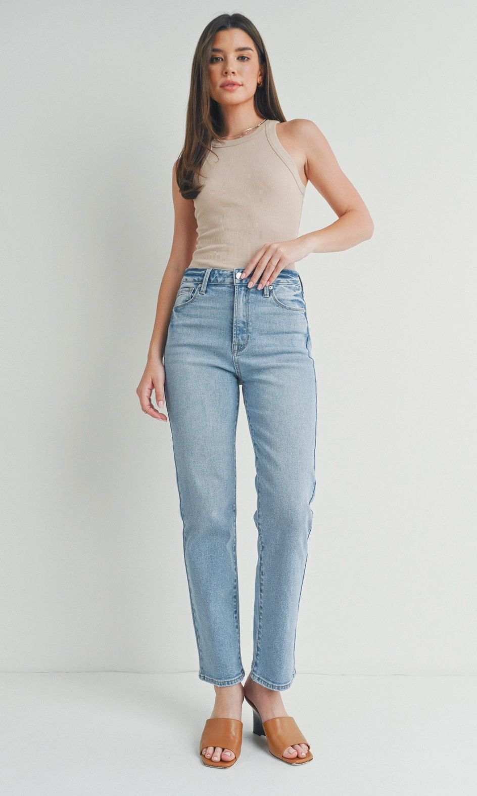 High Rise Light Straight Leg Jeans