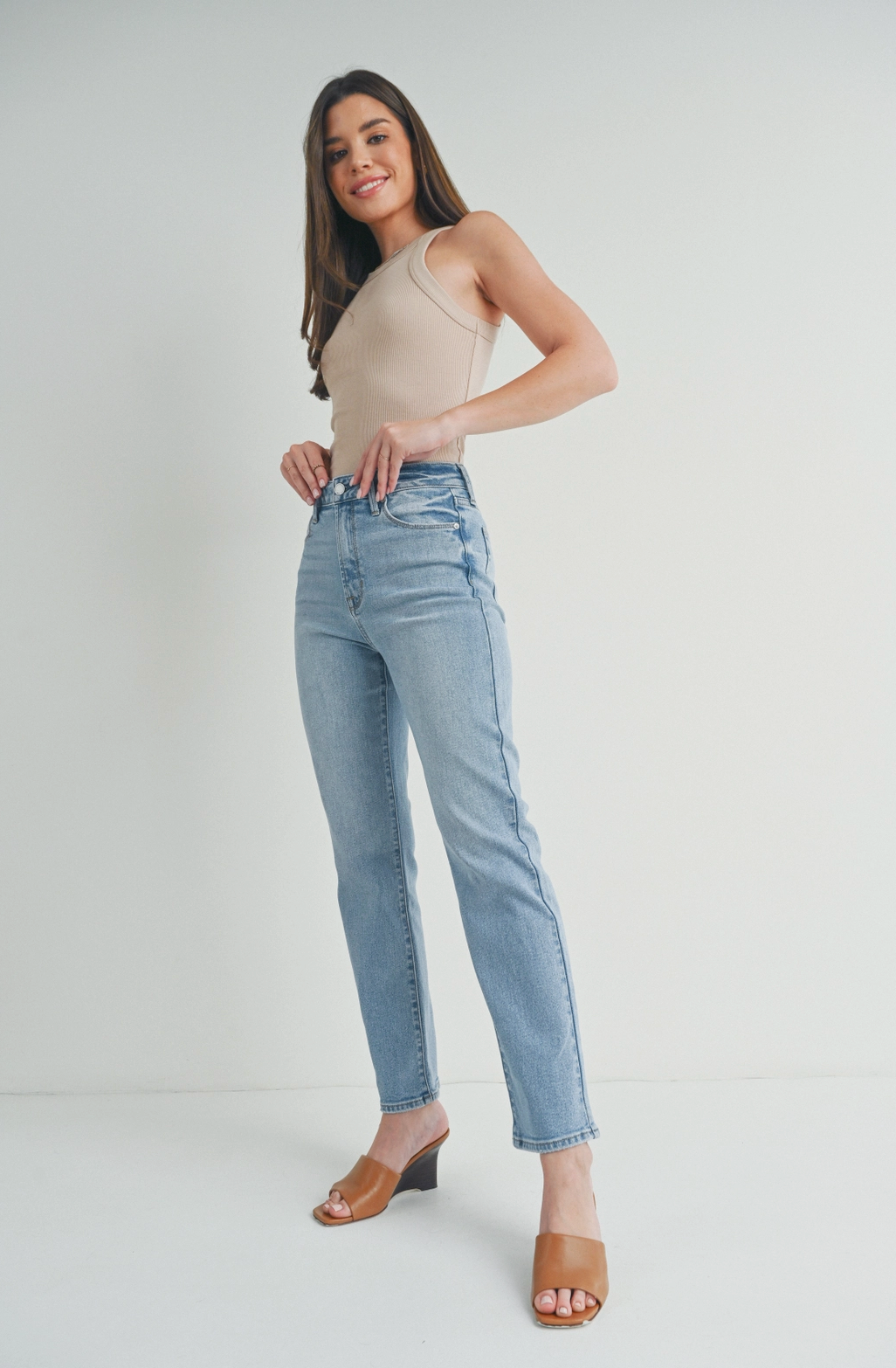 High Rise Light Straight Leg Jeans