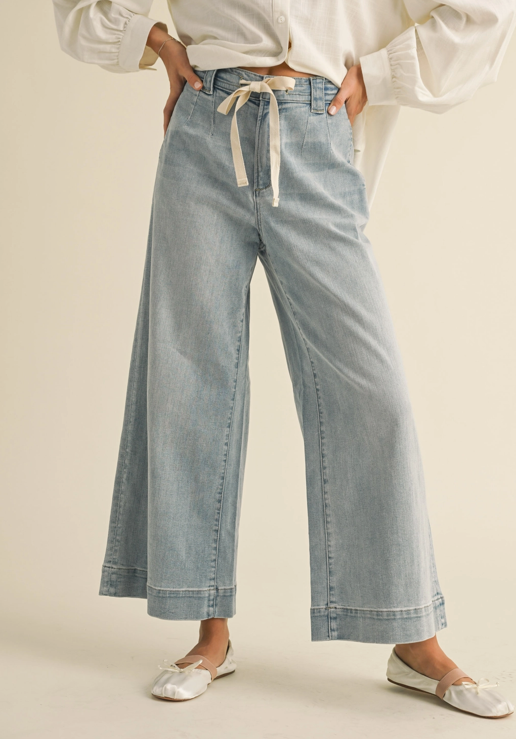 Wide Leg Drawstring Denim Pants