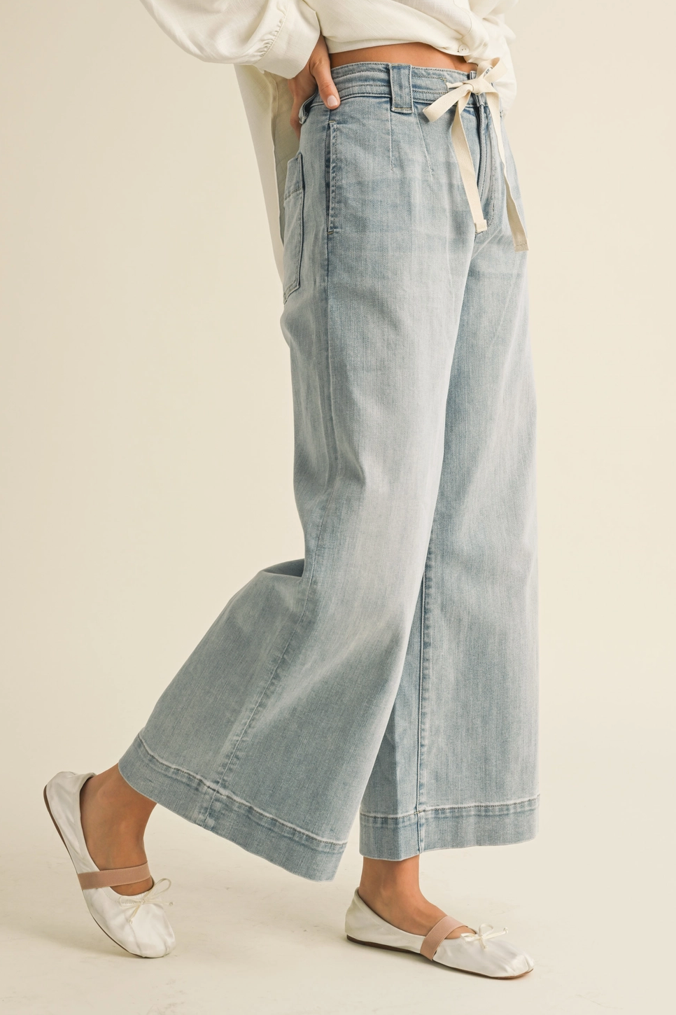 Wide Leg Drawstring Denim Pants