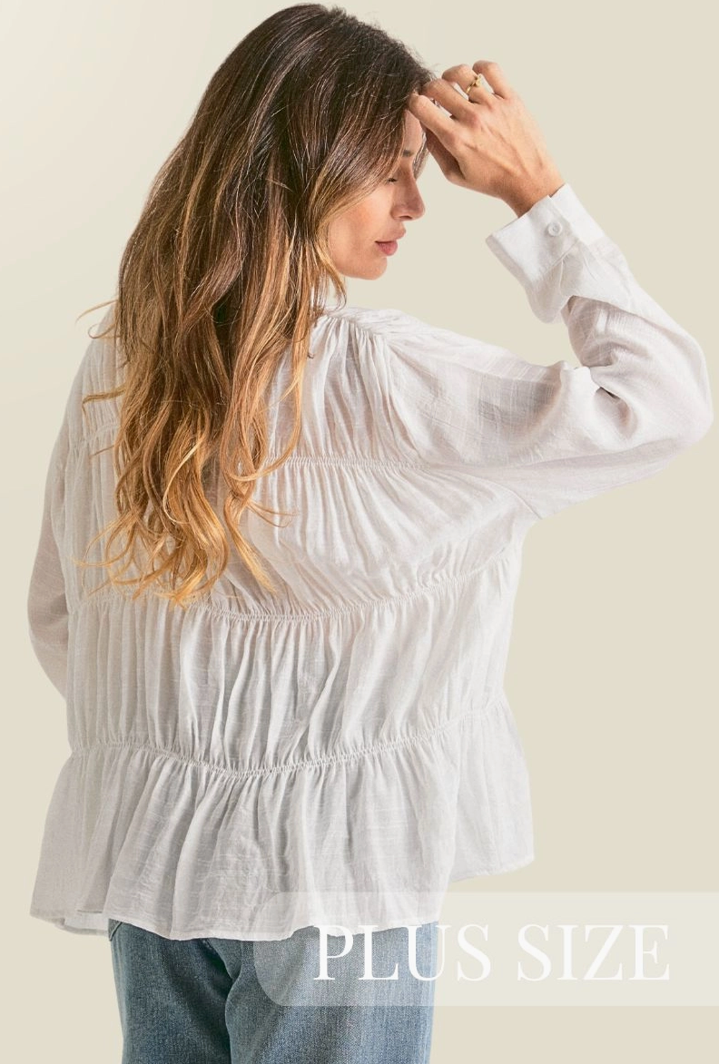 Plus Ruched Button Up Blouse