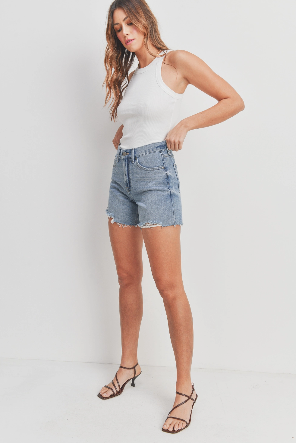 Medium Wash High Rise Shorts