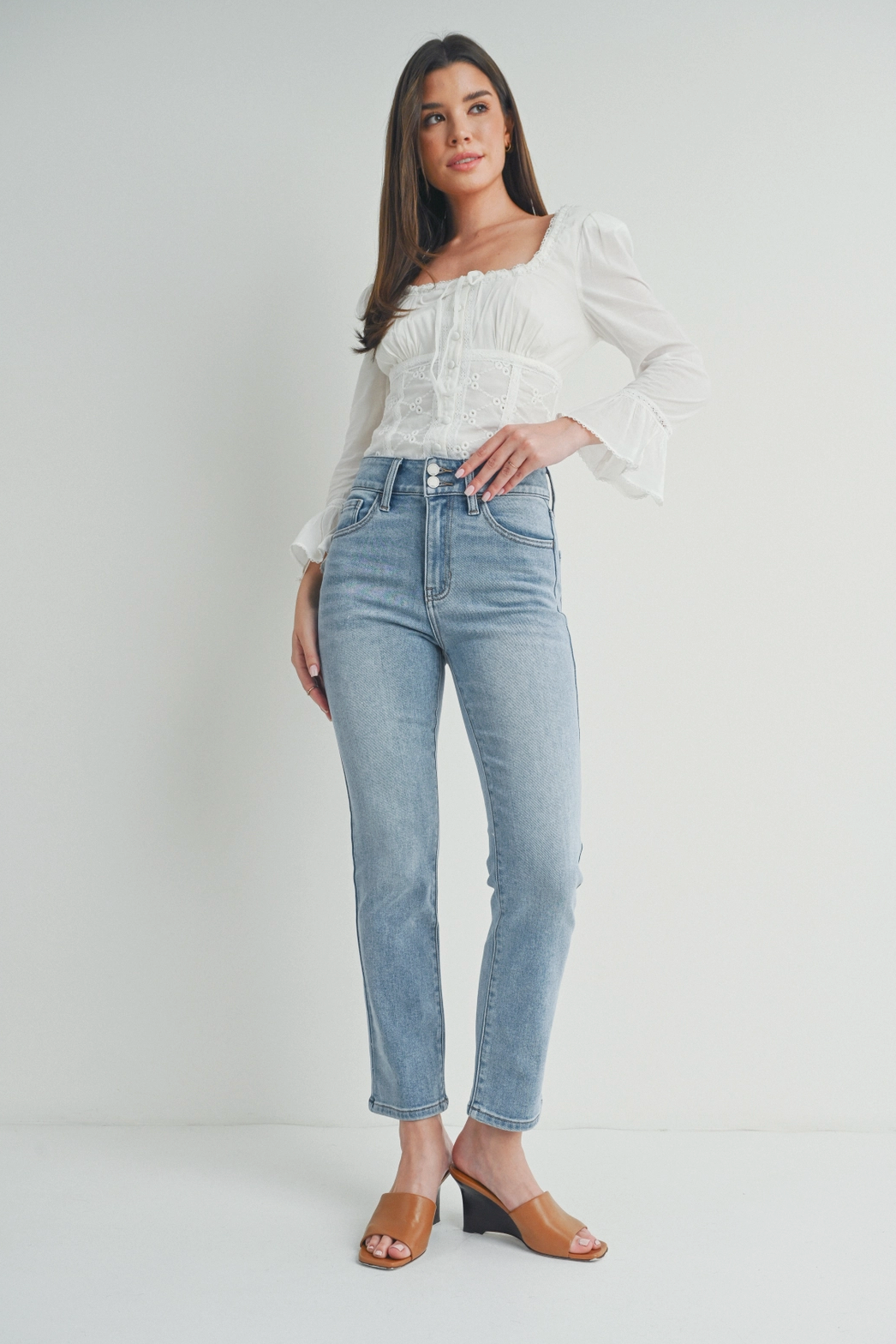 Double Button High Rise Jeans