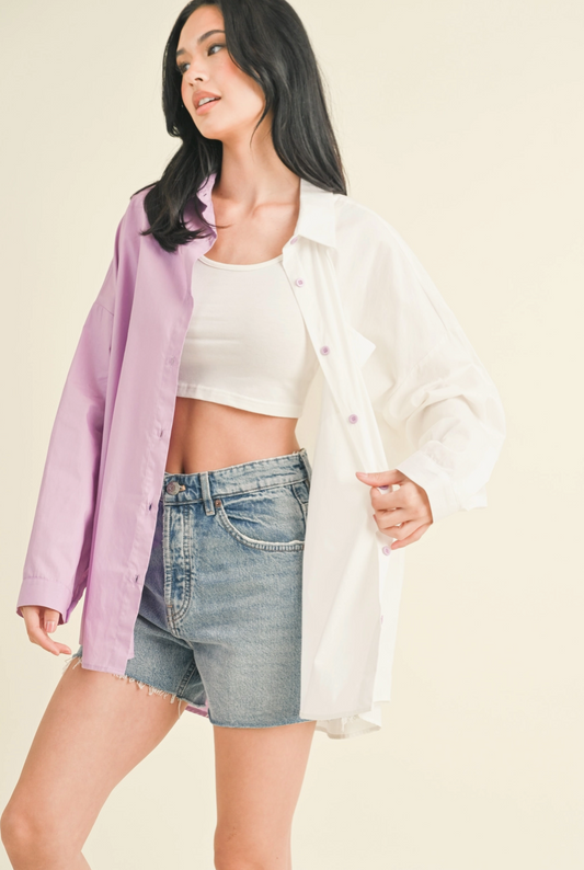 Oversized Colorblock Button Down