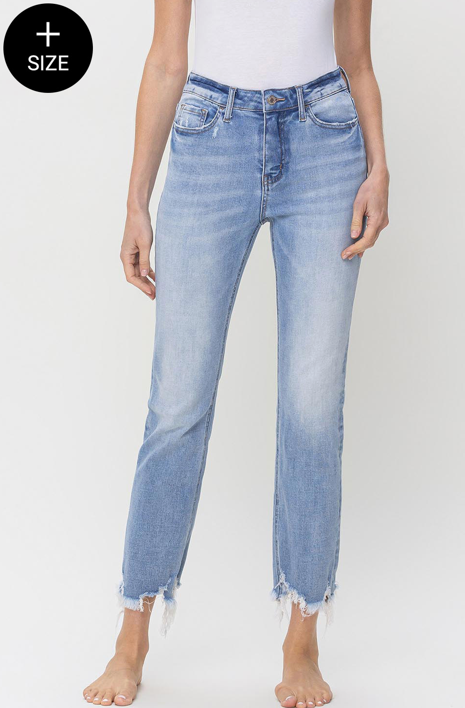 Plus Frayed Hem Straight Jeans