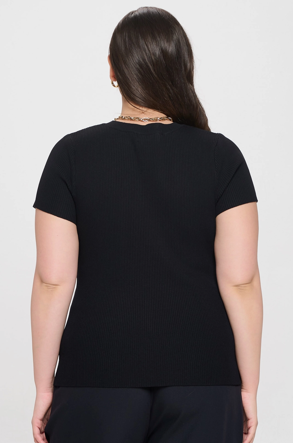 Plus Ribbed Basic Tee in Black