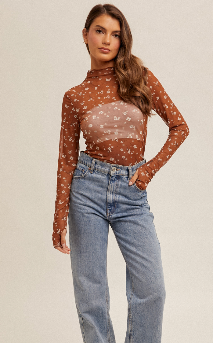 Lace Mock Neck Long Sleeve