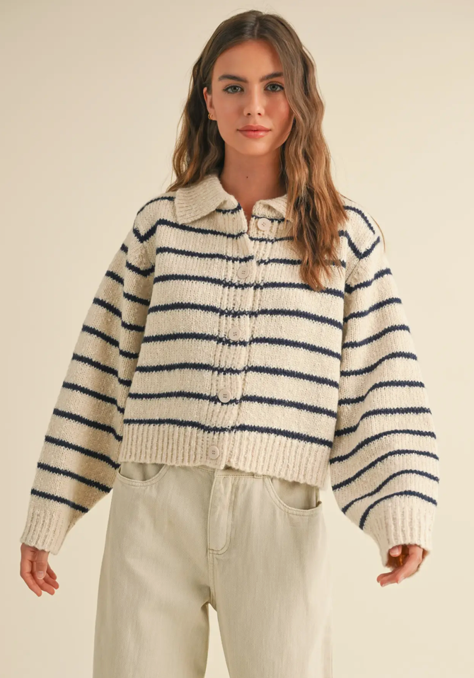 Navy Stripe Knitted Cardigan