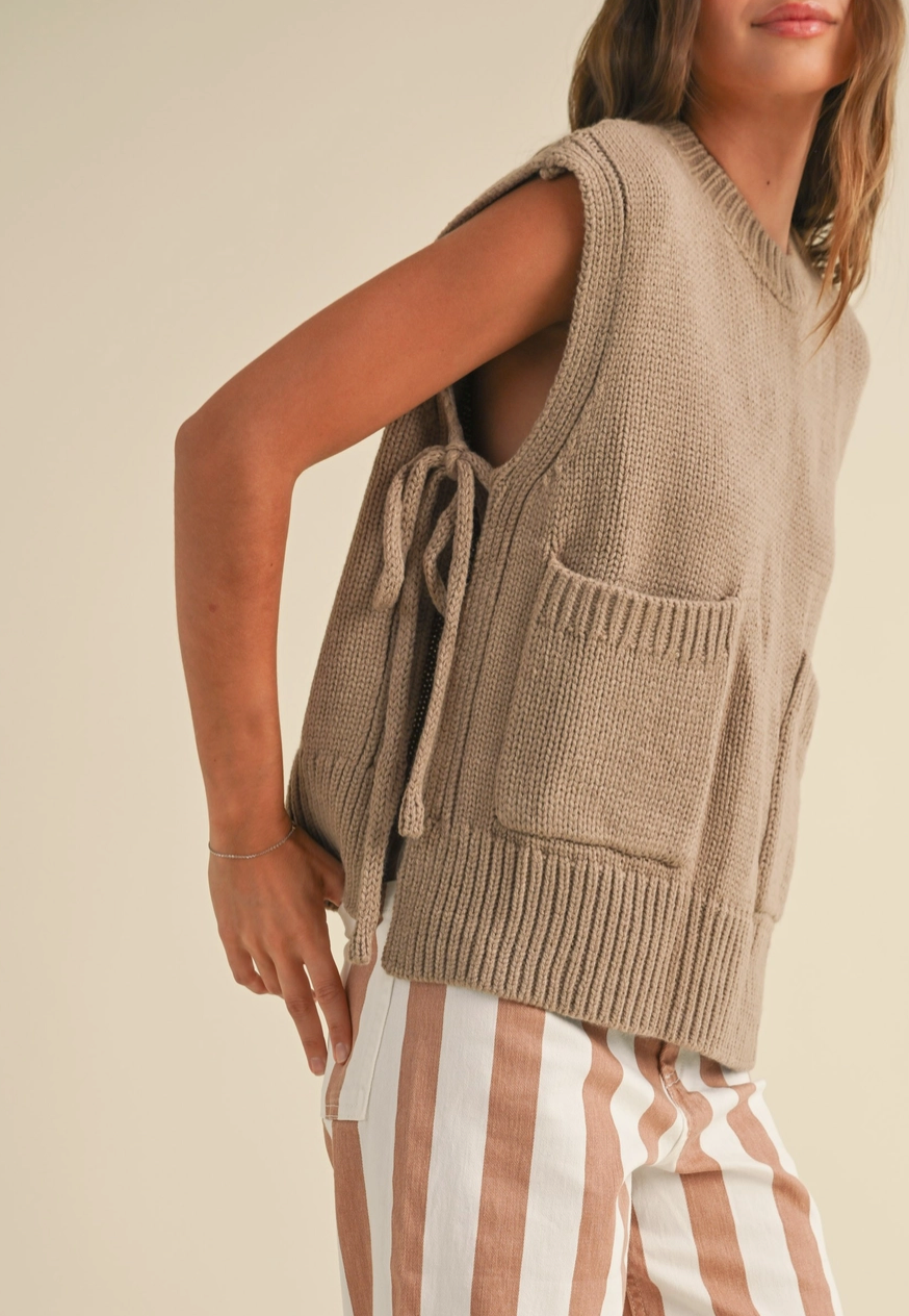 Sleeveless Side Tie Sweater Top