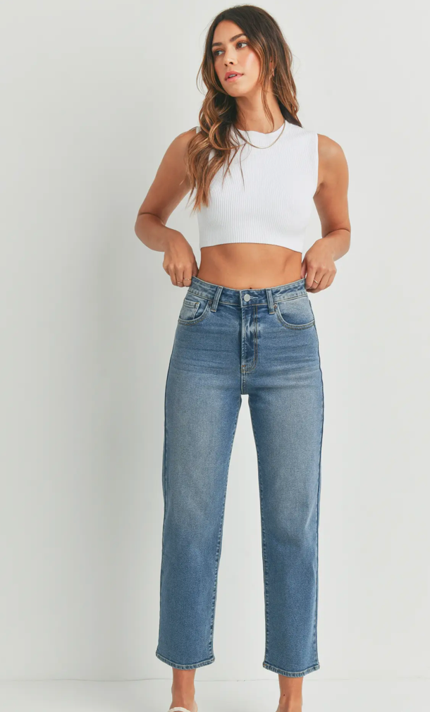 High Rise Vintage Wash Straight Jean