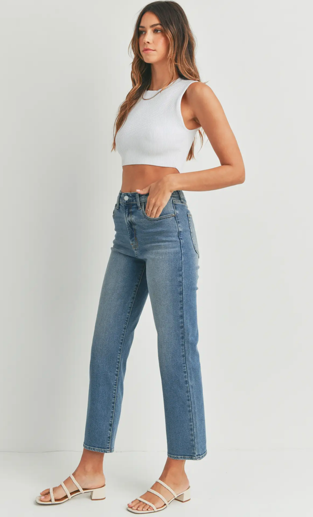 High Rise Vintage Wash Straight Jean