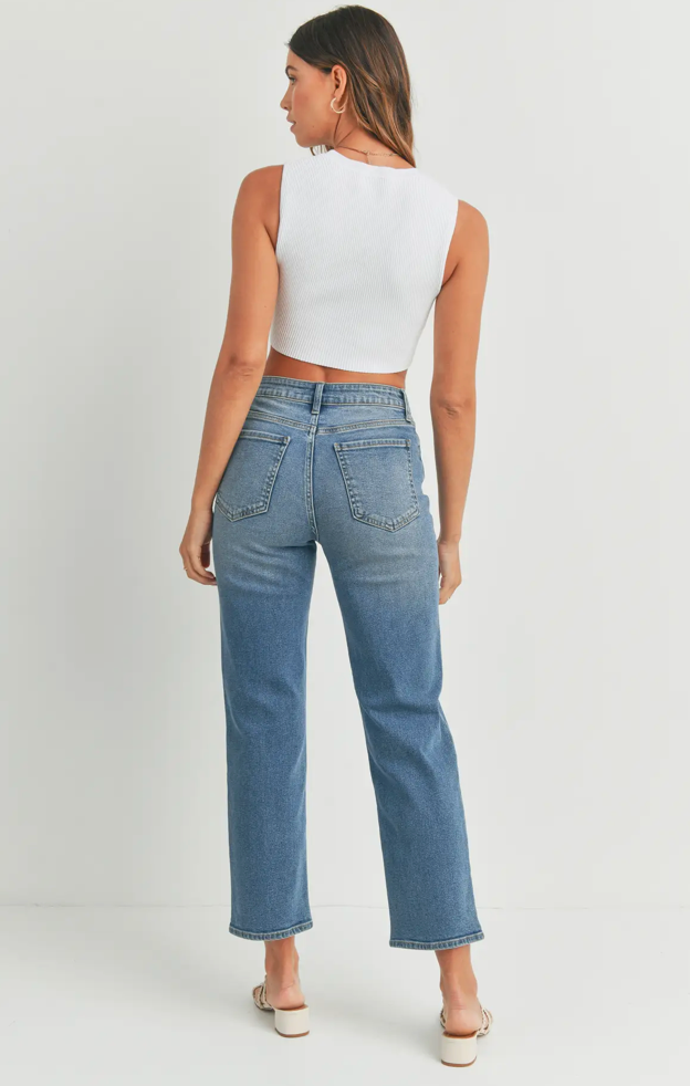 High Rise Vintage Wash Straight Jean