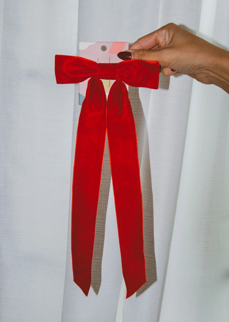 Red Velvet Long Bow Barrette