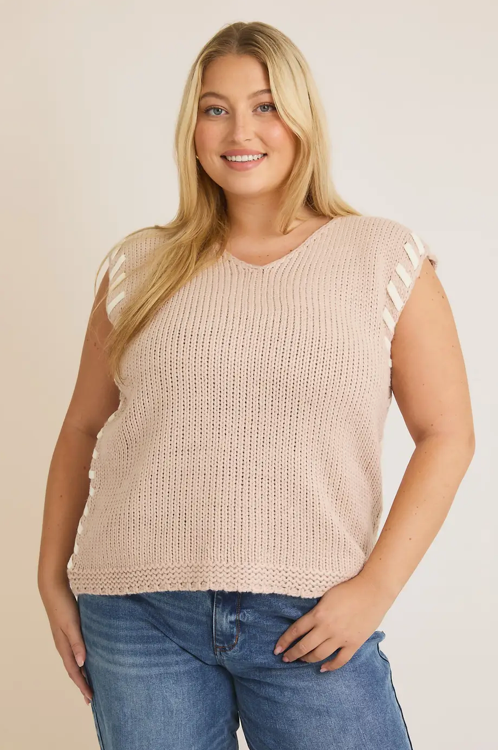 Plus Sleeveless Stitch Detail Sweater