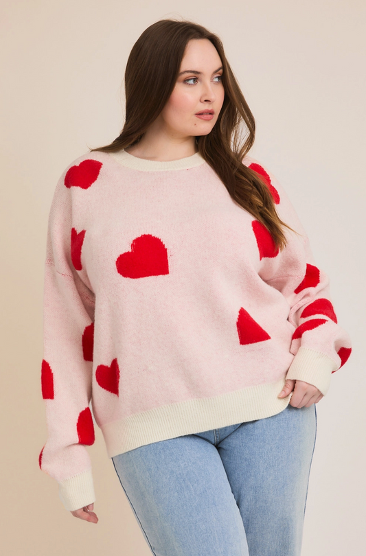 Plus Round Neck Heart Sweater