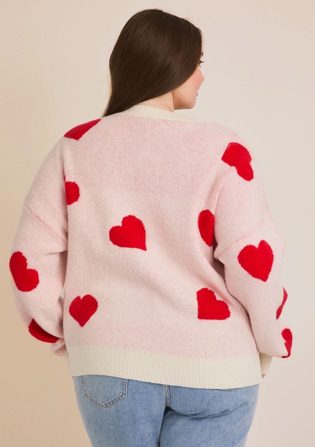 Plus Round Neck Heart Sweater