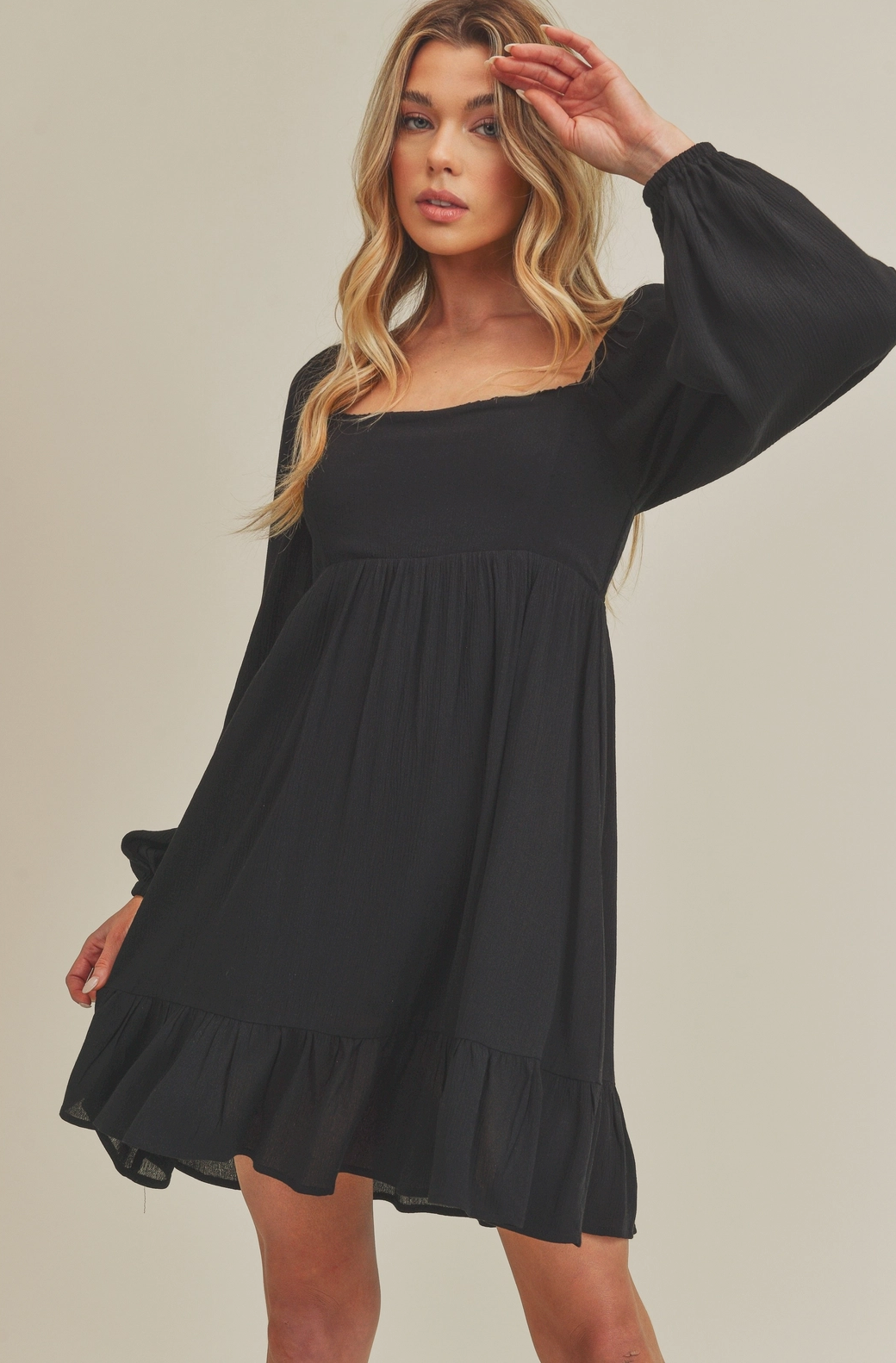 Black Long Sleeve Babydoll Dress