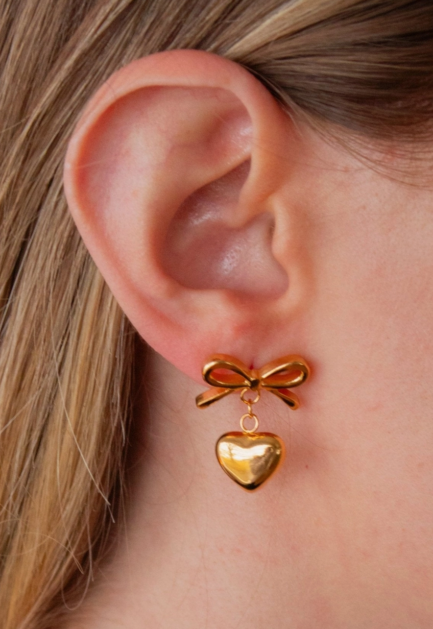 Heart Drop Bow Earrings