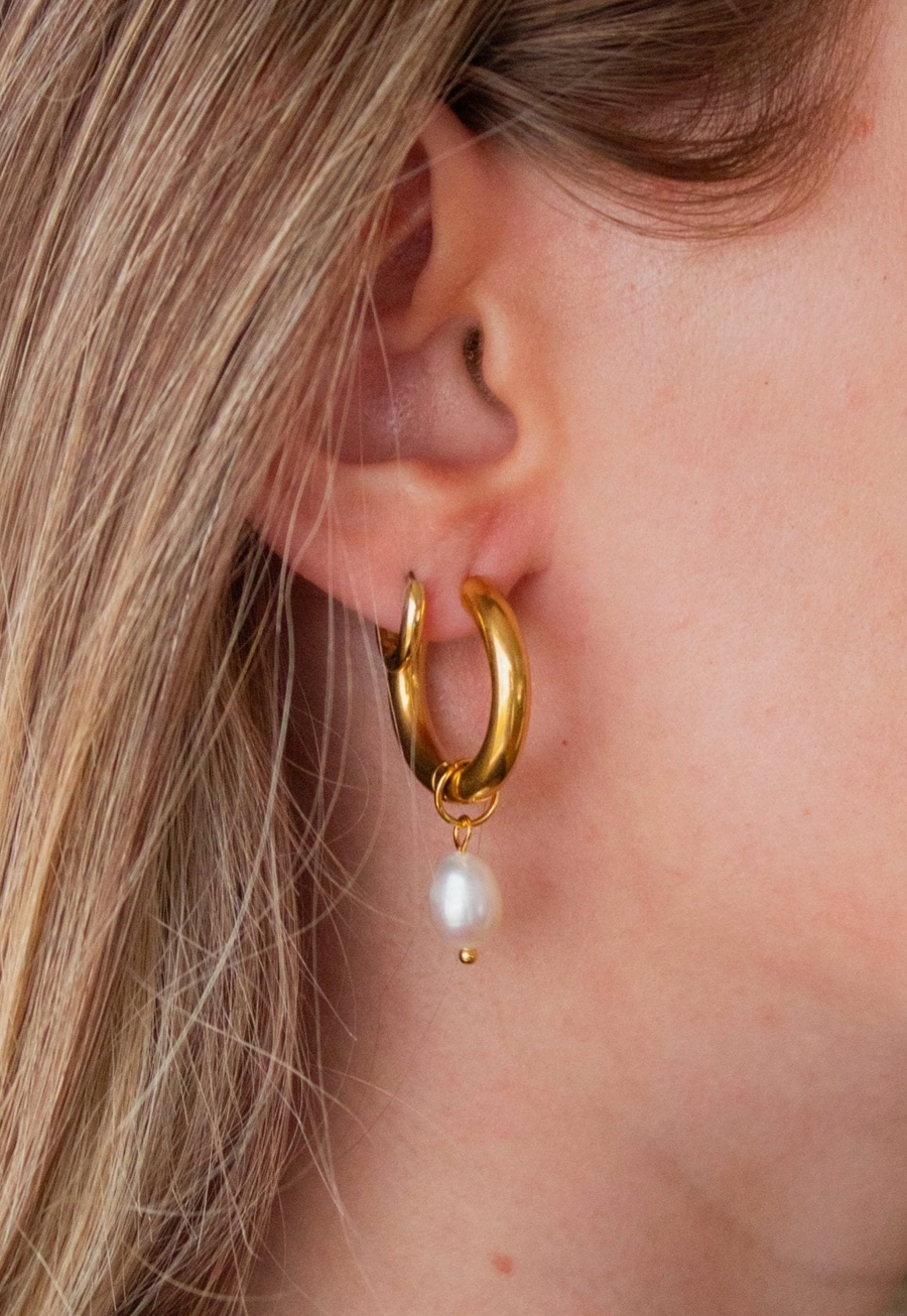 Pearl Dangle Hoops